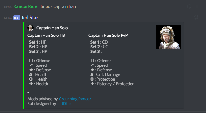 The commands to show Captain Han's mods